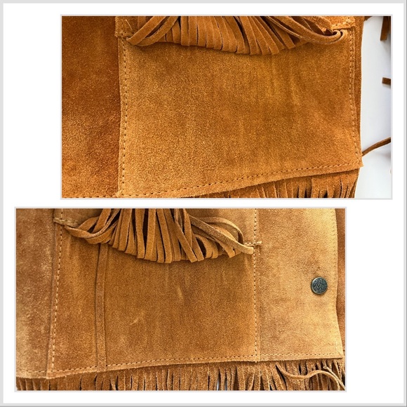 Lariat Tobacco Genuine Suede Leather Fringe Snap Button Western Jacket Size 14 - Picture 11 of 16